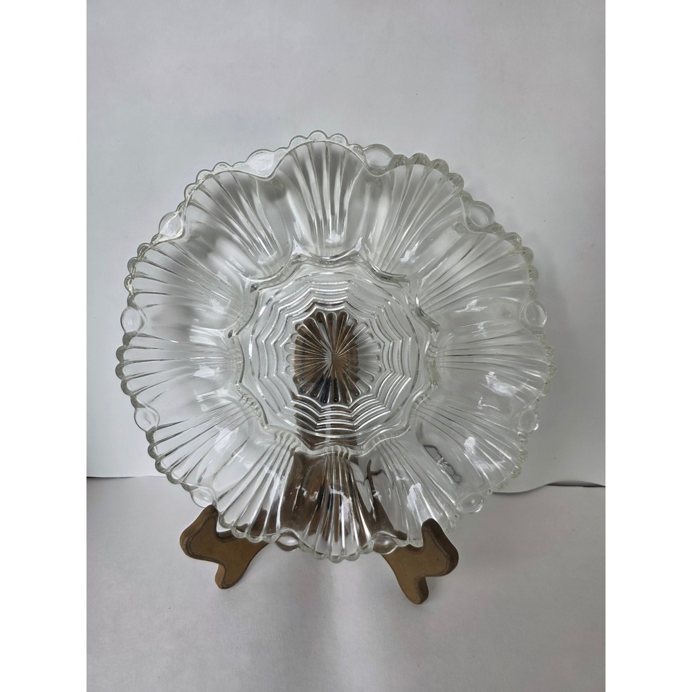 Anchor Hocking Clear Pressed Glass Shell Fan Sunburst Deviled Egg Platter 11"